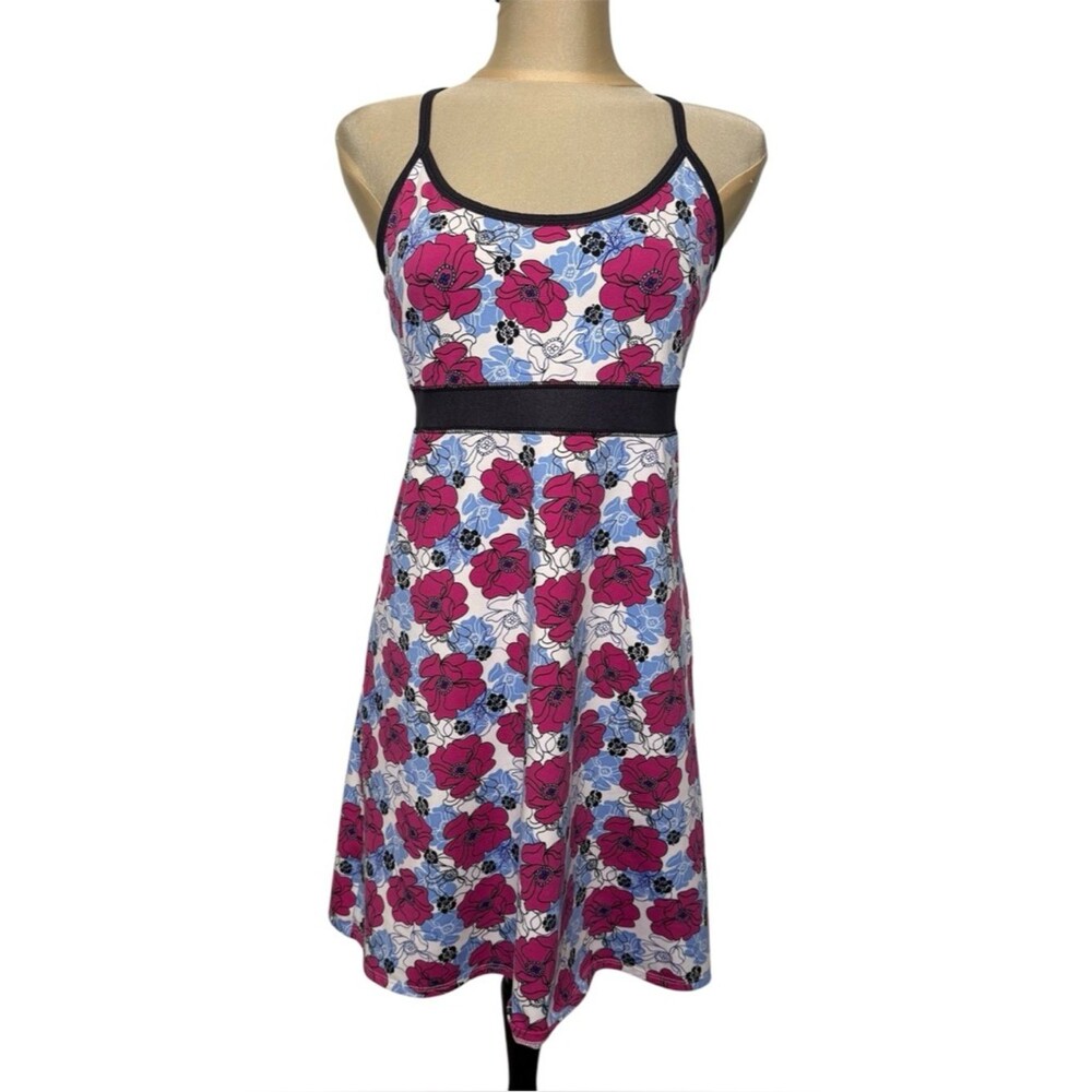 Soybu Floral Athletic Dress Shelf Bra Criss Cross Back Pink Blue M